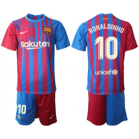FC Barcelona Ronaldinho 10 Kinder Heim Trikotsatz 2021-2022 Kurzarm (+ Kurze Hosen)